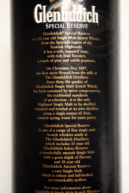 Glenfiddich Special Reserve box rear detailed image