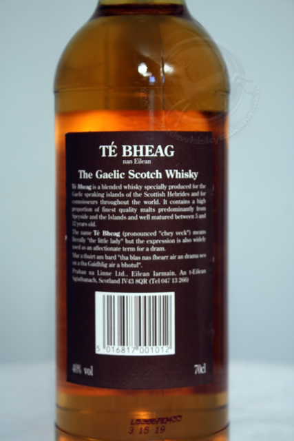 Te Bheag rear detailed image of bottle