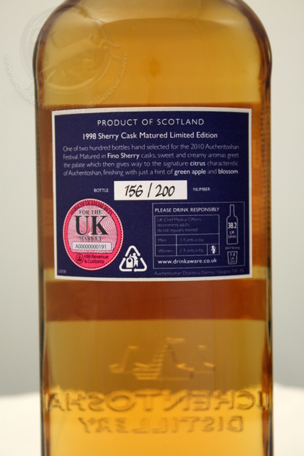 Auchentoshan 2010 Festival Bottling rear detailed image of bottle