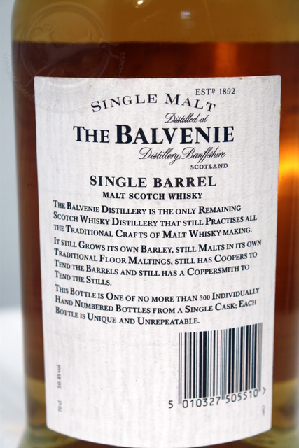 Balvenie 1979 rear detailed image of bottle