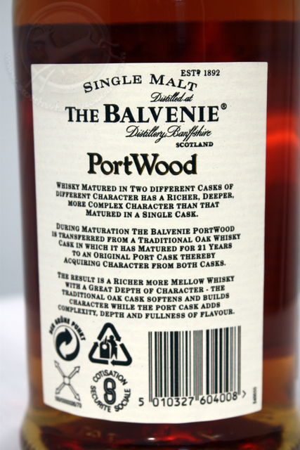 Balvenie Portwood rear detailed image of bottle