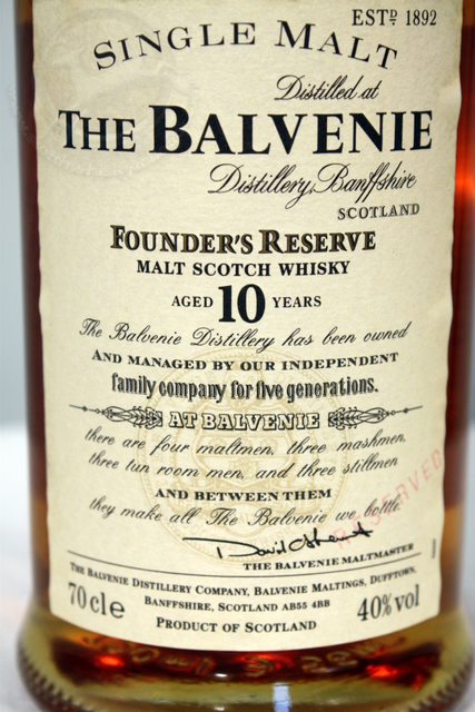 Balvenie Founders Reserve front detailed image of bottle