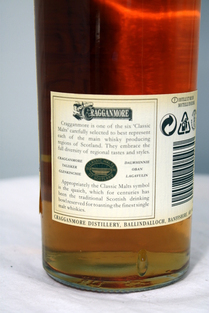 Cragganmore rear detailed image of bottle