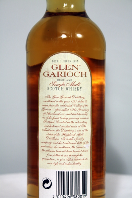 Glen Garioch 1987 rear detailed image of bottle