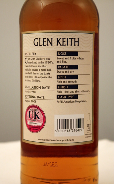 Glen Keith 1968 rear detailed image of bottle