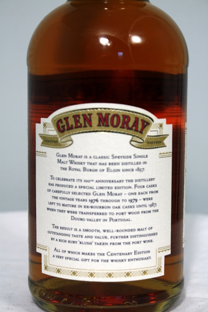 Glen Moray Centenary rear detailed image of bottle