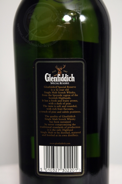 Glenfiddich Special Reserve rear detailed image of bottle