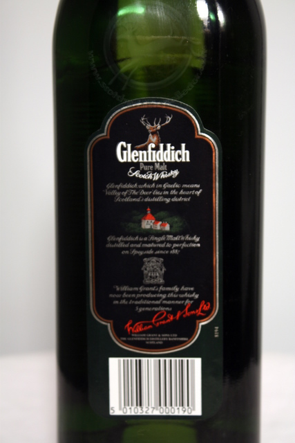 Glenfiddich Special Old Reserve rear detailed image of bottle