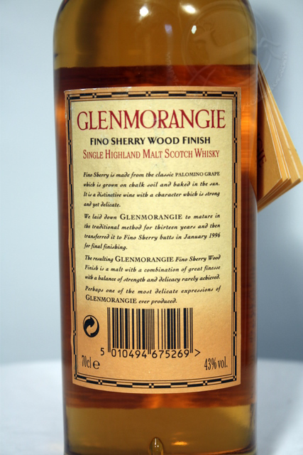 Glenmorangie Fino Sherry rear detailed image of bottle