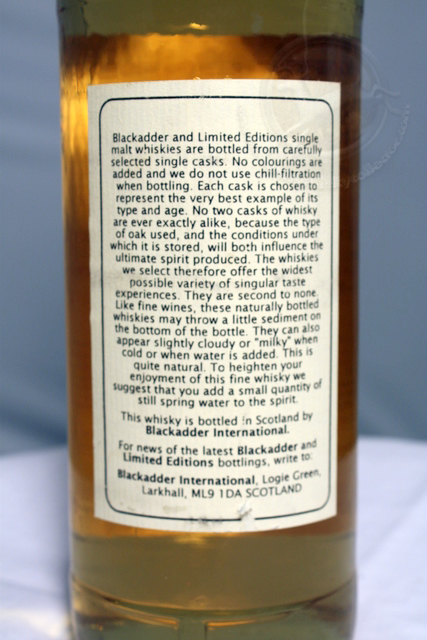 Glenrothes 1989 rear detailed image of bottle
