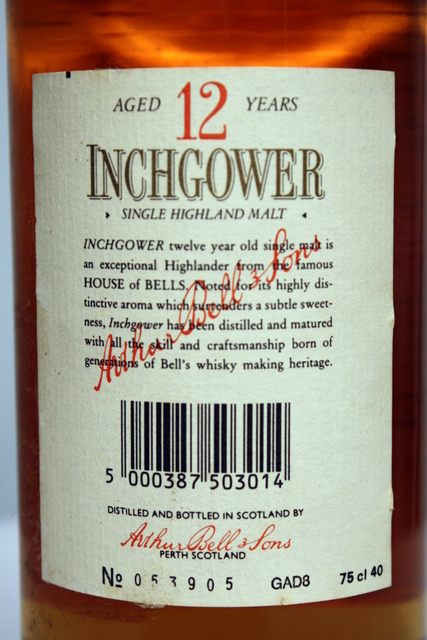 Inchgower rear detailed image of bottle