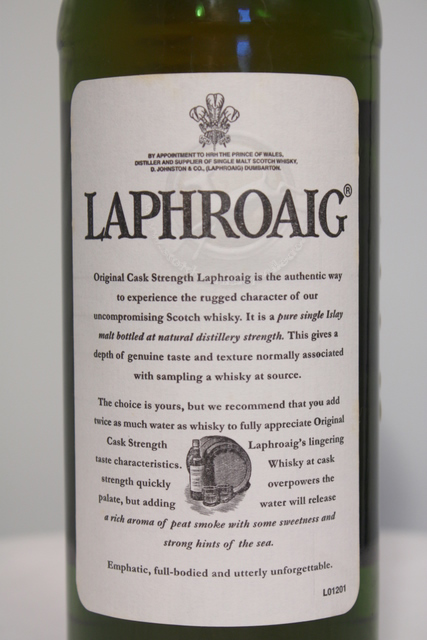 Laphroig rear detailed image of bottle