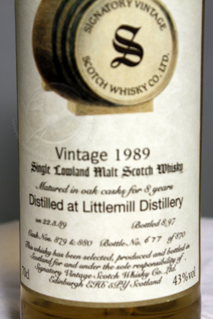 Littlemill 1989 front detailed image of bottle