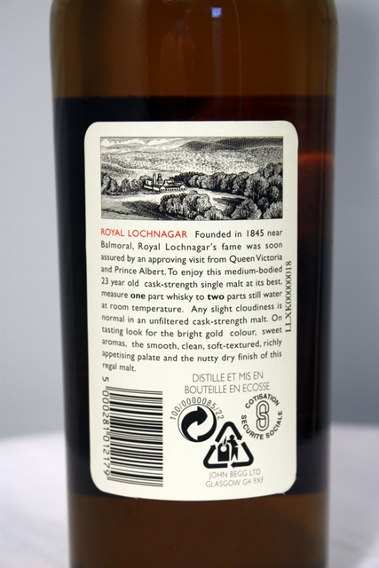 Royal Lochnagar 1973 rear detailed image of bottle
