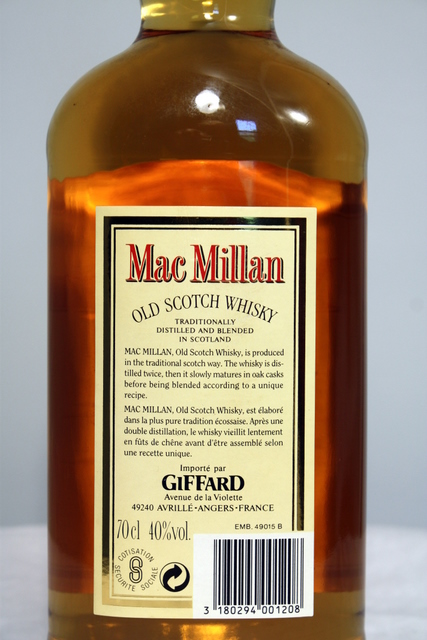 Mac Millan rear detailed image of bottle