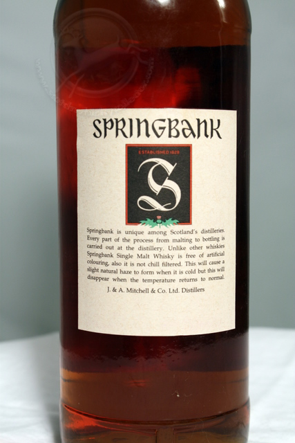 Springbank 12 rear detailed image of bottle