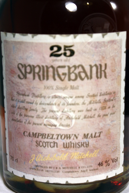 Springbank 25yr front detailed image of bottle
