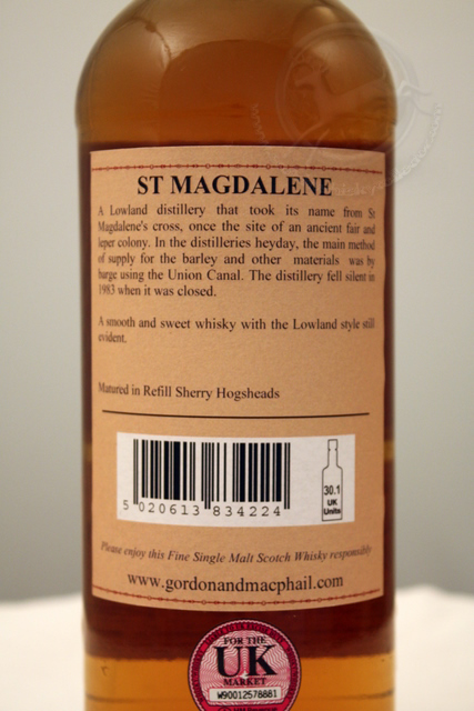 St.Magdalene 1975 rear detailed image of bottle