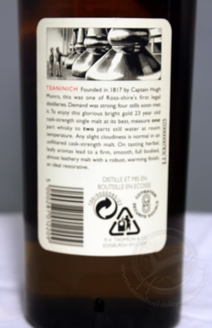 Teaninich 1973 rear detailed image of bottle
